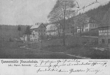 Bild: Wünschendorf Hammermühle Neunzehnhain Postkarte 1905