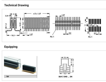 BLM 2 SMD  表面実装用連結ソケット1.27mmピッチ 2列