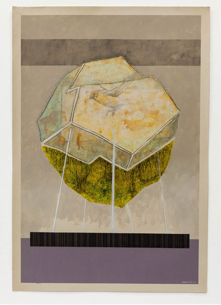 Les nouveaux possibles ~~ 2021 ~~ encres d'imprimerie, huile, collage et papier washi sur carton ~~ H.120xL.80cm