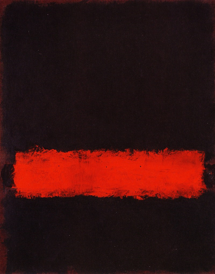 Mark Rothko(1903-1970).Sin título,negro,rojo,negro,1968.Óleo sobre papel encolado sobre lienzo.83x65cm. Fondo monocromo de color negro y forma rectangular de color rojo,reivindica la libertad absoluta de creación,dramático anticipo de su muerte.