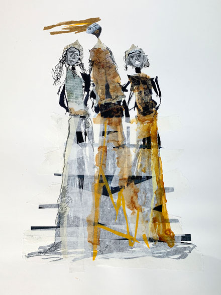 Übersicht der grafischen Arbeiten von Claudia König: Expressive visuelle Notate aus Tusche, Schellack und Klebeband