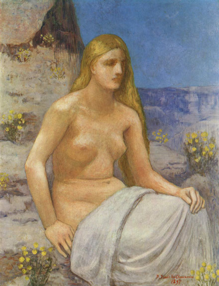 Pierre Puvis de Chavannes.María Magdalena 1897..Importante carácter escultórico con fuerte sentido de la proporción, encontró en las formas geométricas básicas la construcción de la figura femenina.