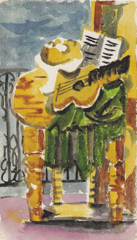 Bodegón delante de un balcón,1919.Guache sobre papel.16x11cm.Colección particular.