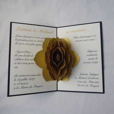 Faire-part pop-up Mariage rose doré personnalisable