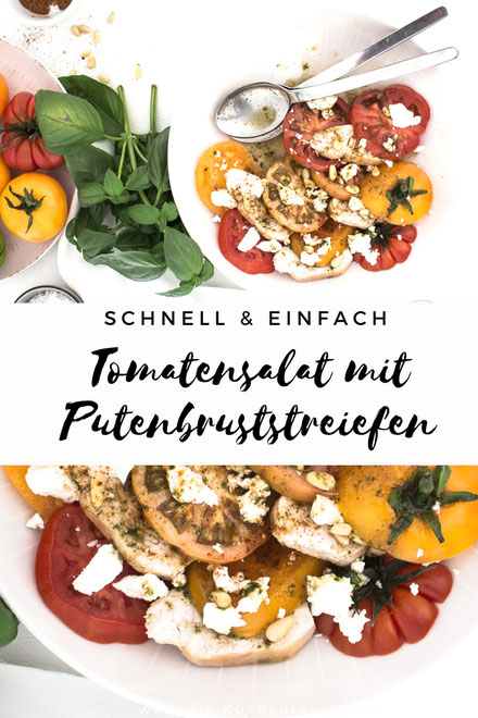 Tomatensalat mit Putenbruststreifen und Basilikumvinaigrette