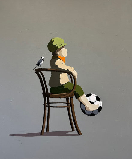 the boy in the chair - Acryl aux Leinwand, 120x100cm, 2025