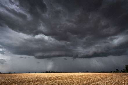 Gewitterhimmel über gemähtem Feld