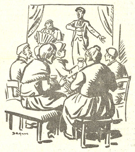 Chanson populaire et accordéon. Illustration extraite de la revue La Jeunesse, 1er décembre 1928 (coll. BnF) 