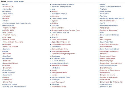 Liste des Animes 1ère partie (source: Wikipédia)