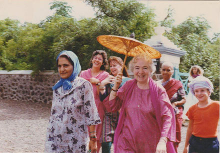 India : Meheru walking alongside Mani Irani followed ( rear left ) by  ----- & Raine Eastman-Gannett