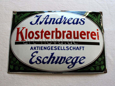 Uraltes Emailschild der Klosterbrauerei Eschwege von 1910, in traumhafter Erhaltung