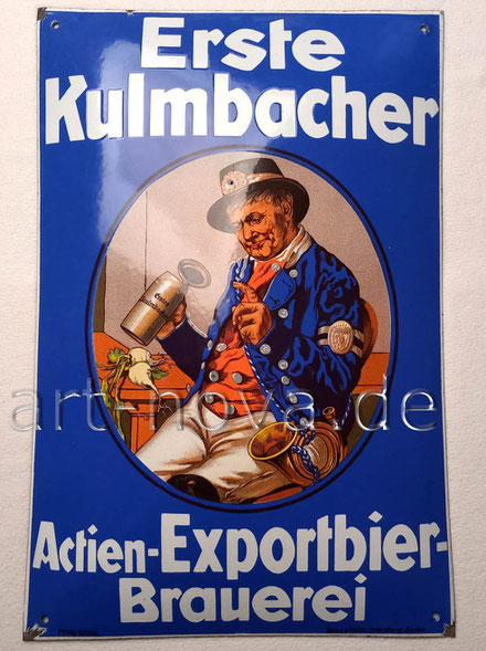 Uraltes Emailschild der Kulmbacher EKU Actien-Exportbier Brauerei um 1920 in traumhafter Erhaltung