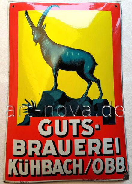 Altes originales Emailschild der Guts-Brauerei Kühbach Oberbayern um 1930