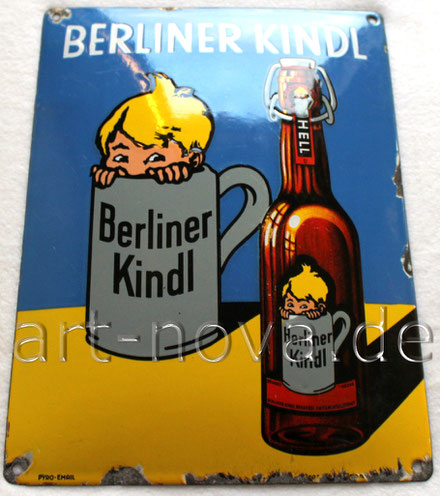 Altes Emailschild der Brauerei Berliner Kindl von 1920, in sehr schöner Erhaltung!