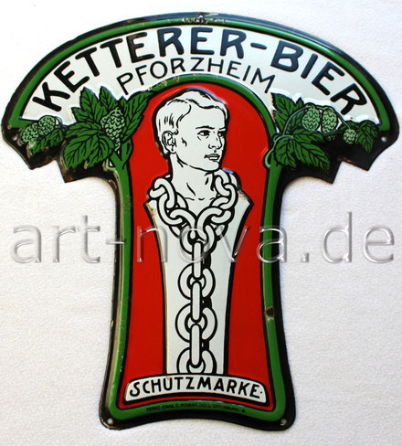 Emailleschild Ketterer-Bier Pforzheim traumhafter Zustand um 1910