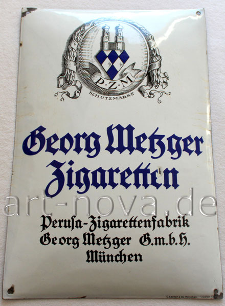 Werbeschild um 1930 der Münchner Zigaretten Fabrik um 1930!