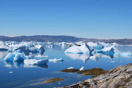 Klimawandel-Report; grönländische Fjordlandschaft, verschwindendes Sommereis