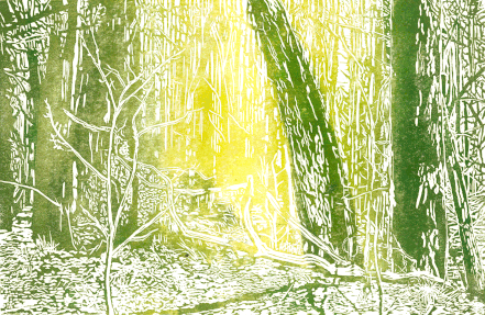 Titel: Frühling, Technik: Linolschnitt, Größe: 30cm x 20cm, 2020