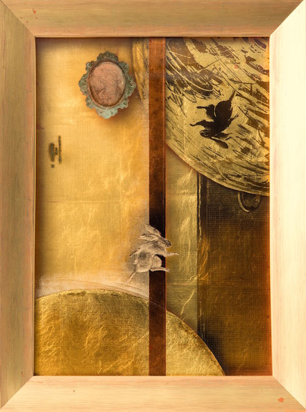「玄兎あそびー空鏡ー」 （Moon PlayーSky mirrorー） :多層ガラス絵（3層）/420×300mm /¥297,000（税込み）