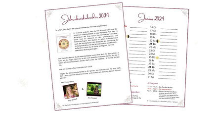 Abbildung Jahreskreiskalenderblätter für das Workbook "Mit den 13 Archetypen der Frau durch den Jahreskreis"
