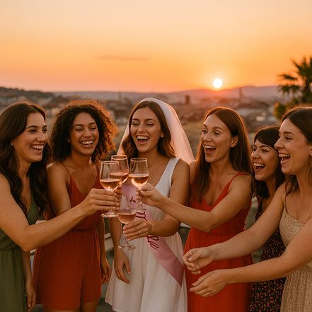 Eine Frauenpoltergruppe hebt lachend die Braut in die Luft. Die personalisierte Smartphone Schnitzeljagt Hangover die sie in der ganzen Schweiz spielen können wird ihnen noch lange in Erinnerung bleiben!