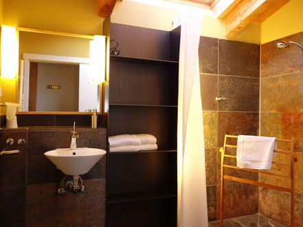 barrier-free shower room  in a the attic suite Brückenblick of the hotel Hafenspeicher in Stralsund