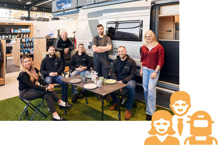Das Team von Camperwelt Fischer im Campingshop.