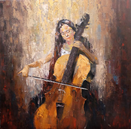 Ölgemälde "Girl with Cello" 120cm * 120cm