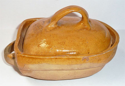 alte Kohrener Keramik Kohren-Sahlis Bleiglasur Bräter