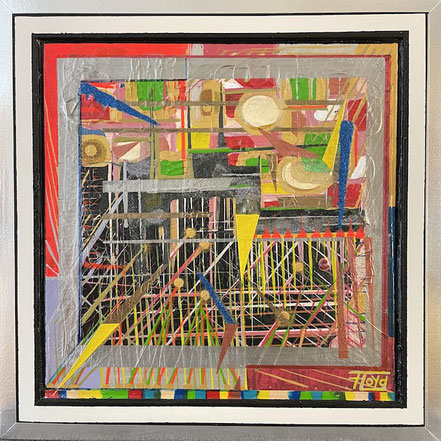 Abstraktes Kunstwerk „TRANSZENDENZ“ von Andreas Alka alias FLoYd: Farbtiefes Unikat mit vielen Lackschichten, 55 x 55 cm, mit massivem Holzrahmen und Aluminiumkante, Symbol für die Überschreitung von Bewusstsein und Erfahrung.