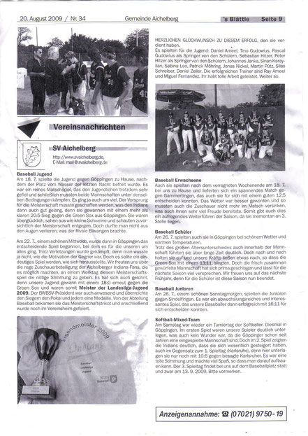 Zeitungsbericht Jugend 2009