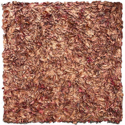 Leafs, acrylics, bronze powder and lacquer on canvas, 120x120 cm