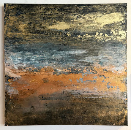 Acrylics, bronze powder and lacquer on canvas, 120x120 cm