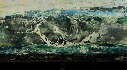 SOLD. Black Pearl Acrylics, liquid gloss, bronze powder and lacquer on canvas, 180x100 cm