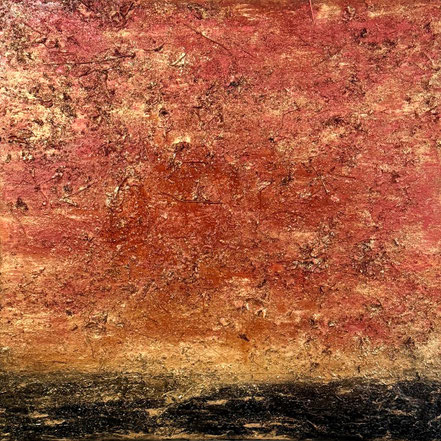 Leafs, acrylics, bronze powder and lacquer on canvas, 100x100 cm