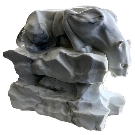 Panther on a Rock – Carrara marble, 42 × 53 × 22 cm