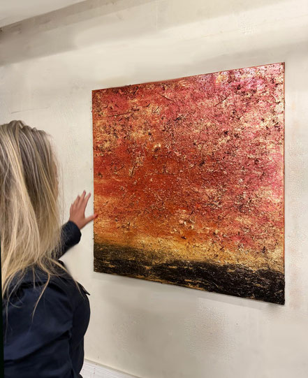 Leafs, acrylics, bronze powder and lacquer on canvas, 100x100 cm