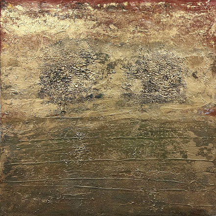 Al Ruwais. Acrylics, liquid gloss, bronze powder and lacquer on canvas, 100x100 cm