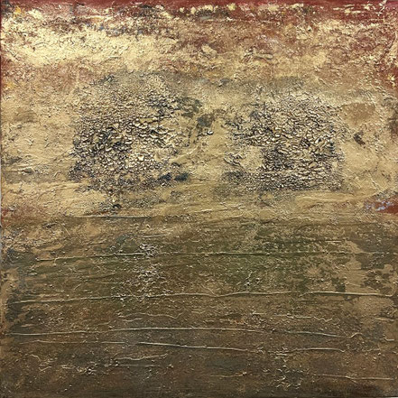 SOLD. Al Ruwais. Acrylics, liquid gloss, bronze powder and lacquer on canvas, 100x100 cm