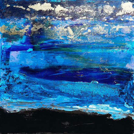 Crépuscule royal. Acrylics, liquid gloss, bronze powder and lacquer on canvas, 120x120 cm