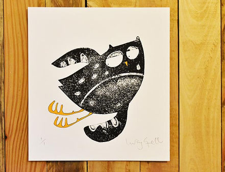owl monoprint printmaking process