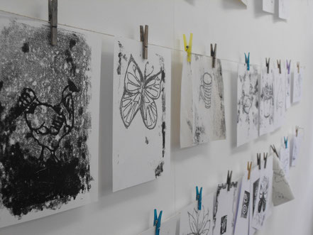 Drying prints at a printmaking workshop