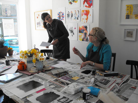 Designing an image at a drypoint etching printmaking workshop