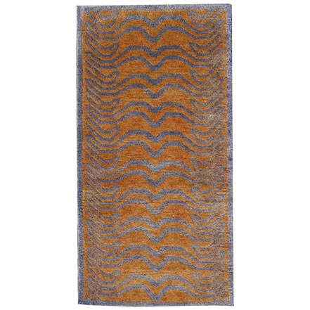 Tibetan Tiger Rug Amber and Blue Wool and Silk