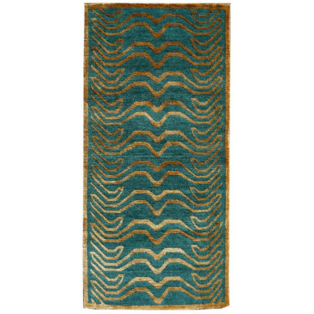 Tibetan Tiger Rug Emerald Green Wool and Golden Silk