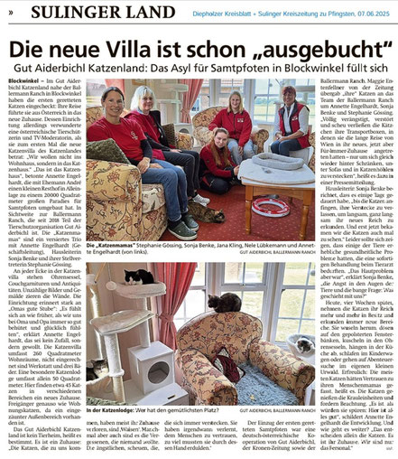 kreiszeitung über Gut aiderbichl Katzenland bei der Ballermann ranch von Annette und Andre Engelhardt in Niedersachsen