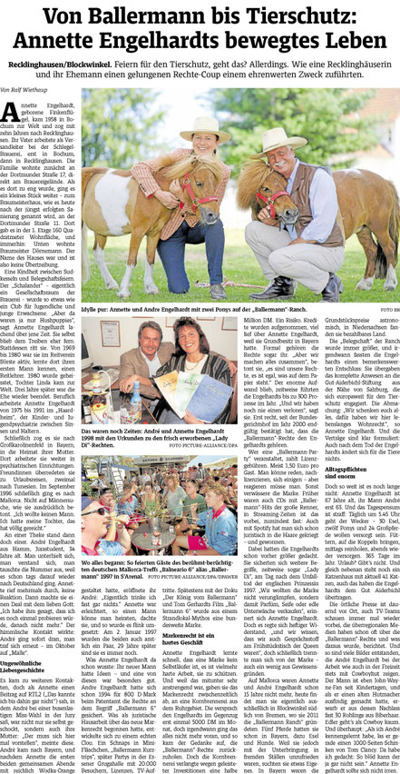 Recklinghäuser zeitung über das Leben von Annette u. Andre engelhardt, Ballermann Ranch mit Partymarke Ballermannh