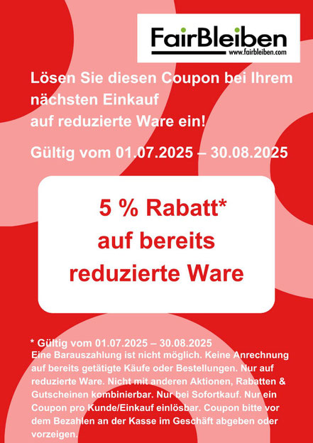 Rabatt Coupon für reduzierte Ware