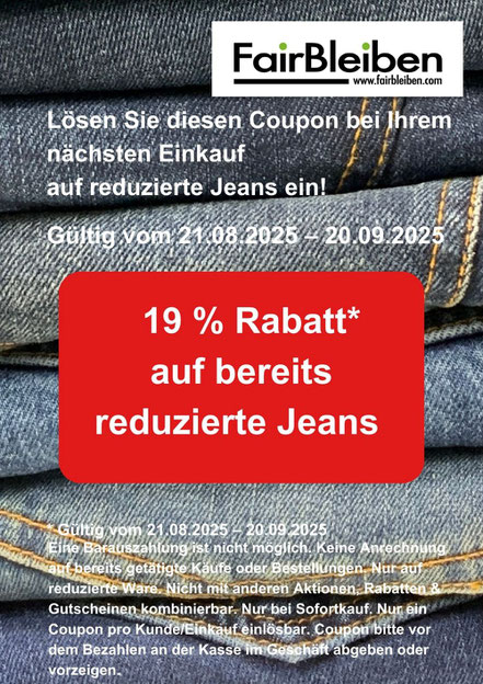 19% Rabatt Coupon* für reduzierte Jeans 