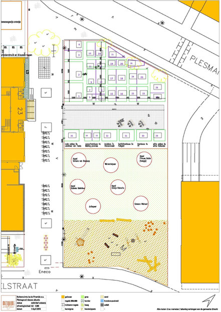 Plattegrond moestuin, boomgaard en speeltuin